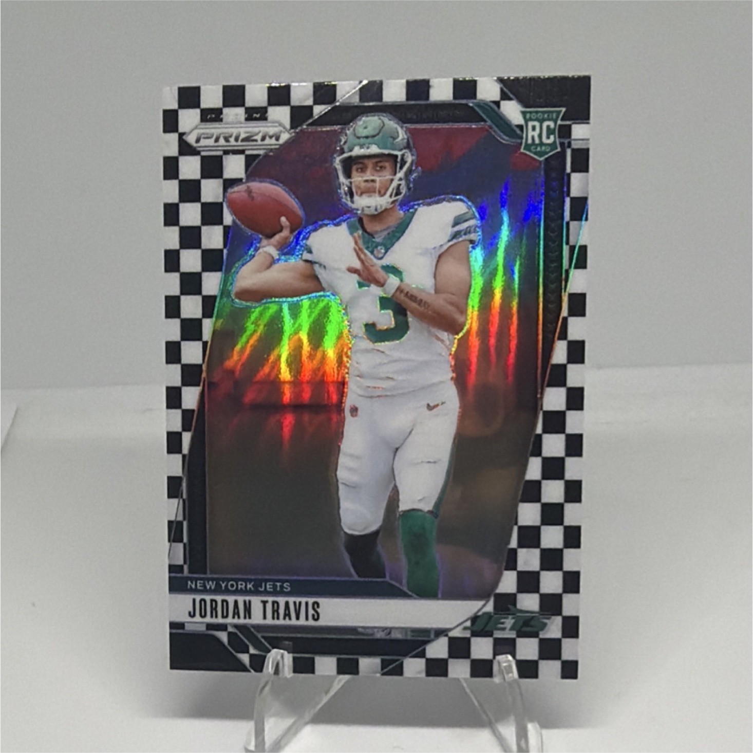 Panini Prizm 2024 Jordan Travis #359 Rookie Black & White Checker New York Jets