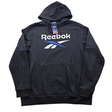 Reebok Identity Fleece Hoodie Mens XL Black Classic Fit Stacked Logo NEW