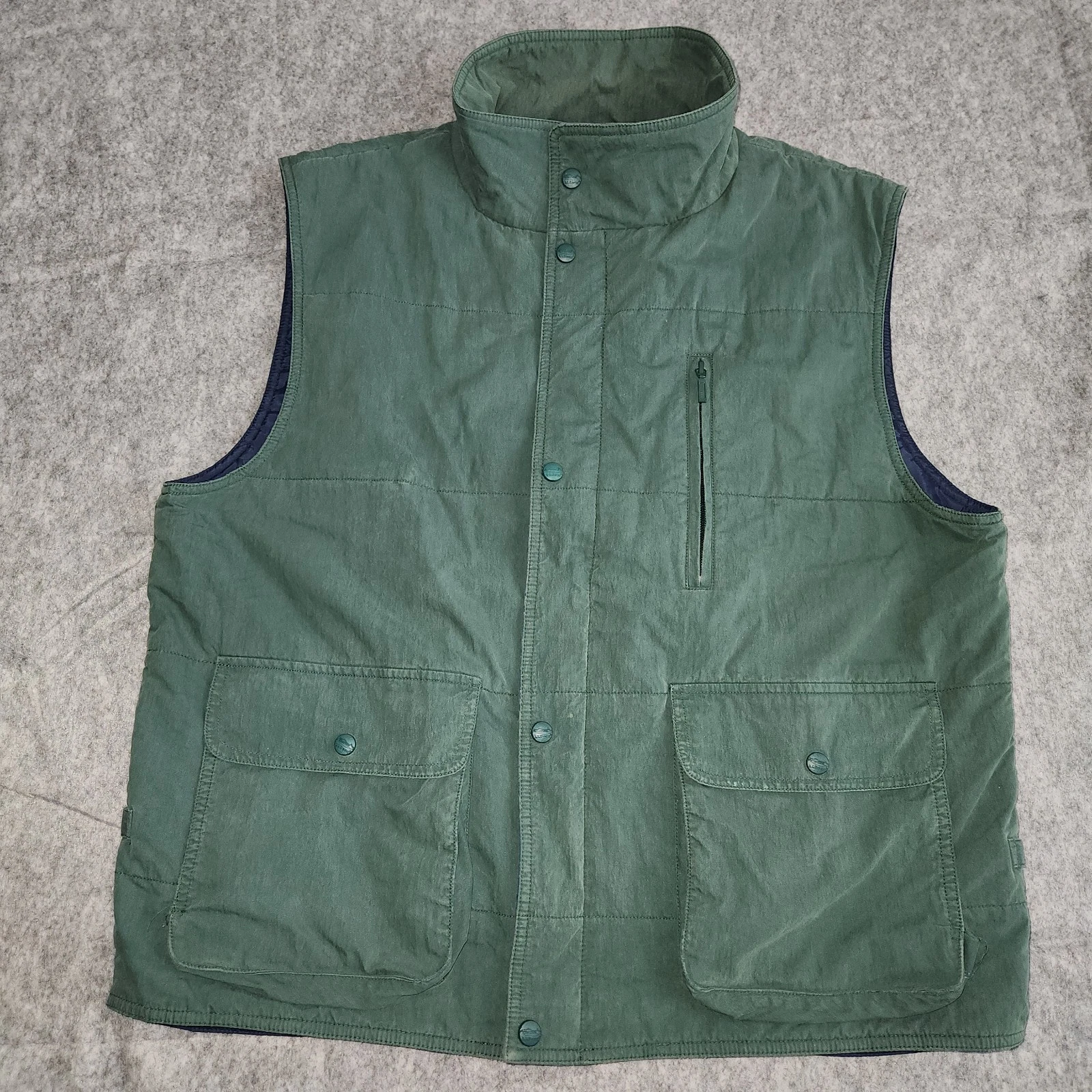 Vintage LL Bean Thinsulate Vest Men's L Regular Green Lined Utility Zip Button