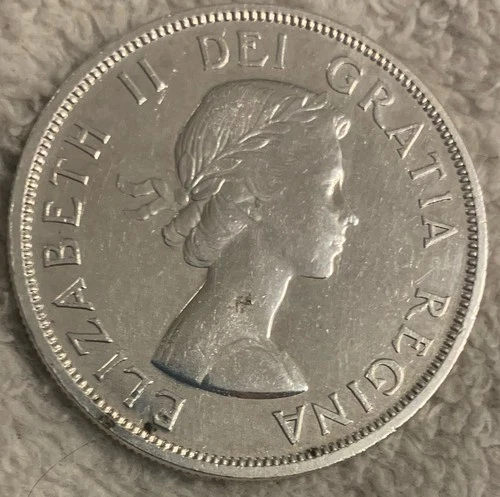 1958 CANADA ONE DOLLAR (au) British Columbia Totem Pole or Death Dollar 80%Silve