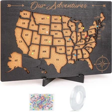 Cork Board USA Map Pin Board, US Map Tracker for Travel, Maps of USA for Traveli