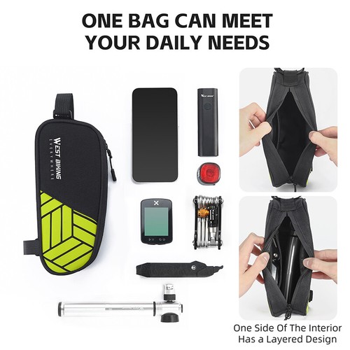 WEST BIKING Bicycle Frame Bag Reflective Cycling Bike Top Tube Bag Green 1L - Picture 12 of 16