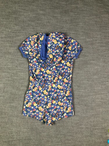 Polo Ralph Lauren Romper Girls Small 7 Blue Floral Hooded Zip Up One Piece - Picture 8 of 11