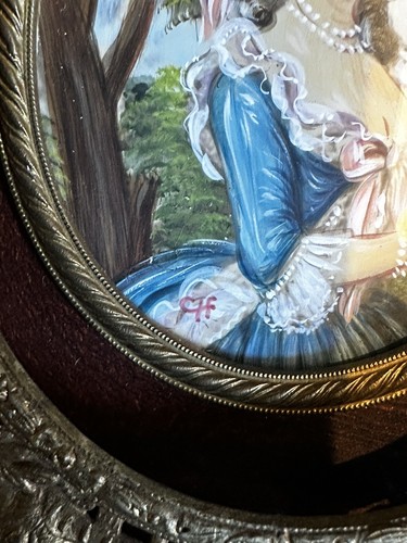 2 pinturas en miniatura francesas antiguas firmadas pintadas a mano con marco de bronce dorado-58e - Imagen 11 de 15
