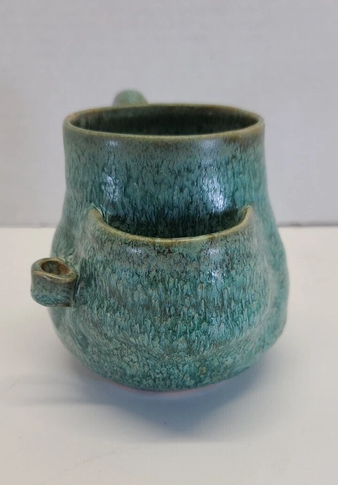Studio Art Pottery Shaving Scuttle Mug Green Brown Ceramic Pencil Brush Holder - Image 3 of 4