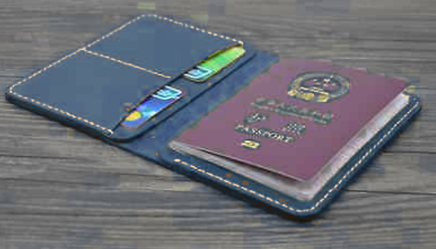 Cow leather bifold passport holder wallet with card slots - black 057-image