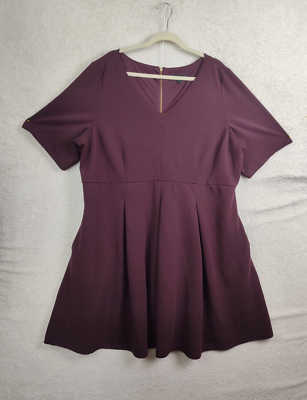 lane bryant burgundy dress Lane Bryant Shift Dress 14/16 Womens 3/4 Sleeve MIDI Striped Burgundy Pockets