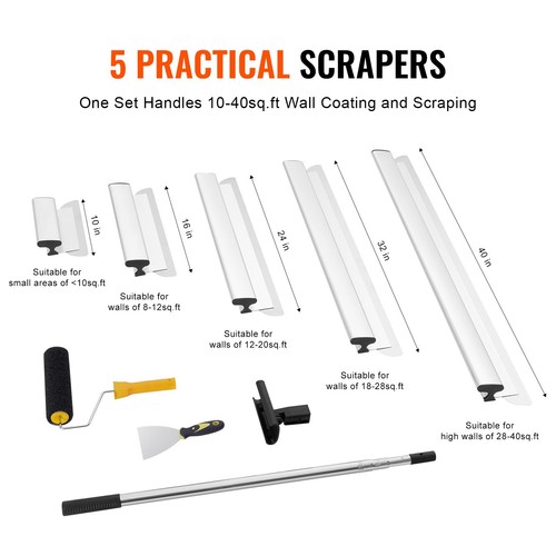 Drywall Skimming Blade Set Knife Combo 10/16/24/32/40 in & 34-81 in Handle - Picture 2 of 10