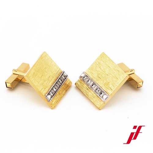 Cufflinks 750/18K Yellow Gold White Gold Diamonds 0 25/32x0 13/16in - Picture 2 of 3
