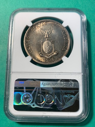 US PHILIPPINES ONE PESO 1936-M MURPHY QUEZON COMMEMORATIVE NGC MS 64 - Picture 2 of 4