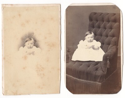 Baby Mädchen auf einem Sessel + Version Medaillon Foto CDV um 1865 Odinot Nancy