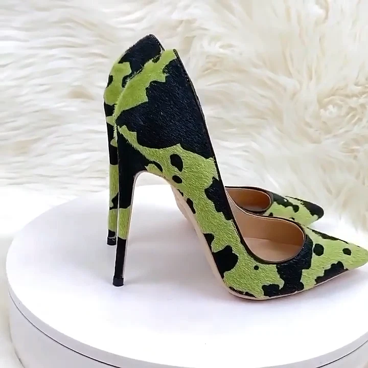 Women's Elegant Shoes Pointed Toe High Heels Pumps Camouflage Horse Hair Heel - Image 3 of 4