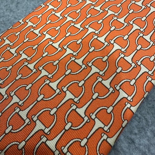 Hermes necktie; Orange with horse bridle pattern - Picture 6 of 7