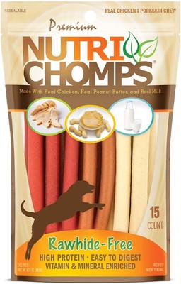 Nutri Chomps Dog Chews, 5-inch 15 Count (Pack of 1), Red, Brown, Cream 