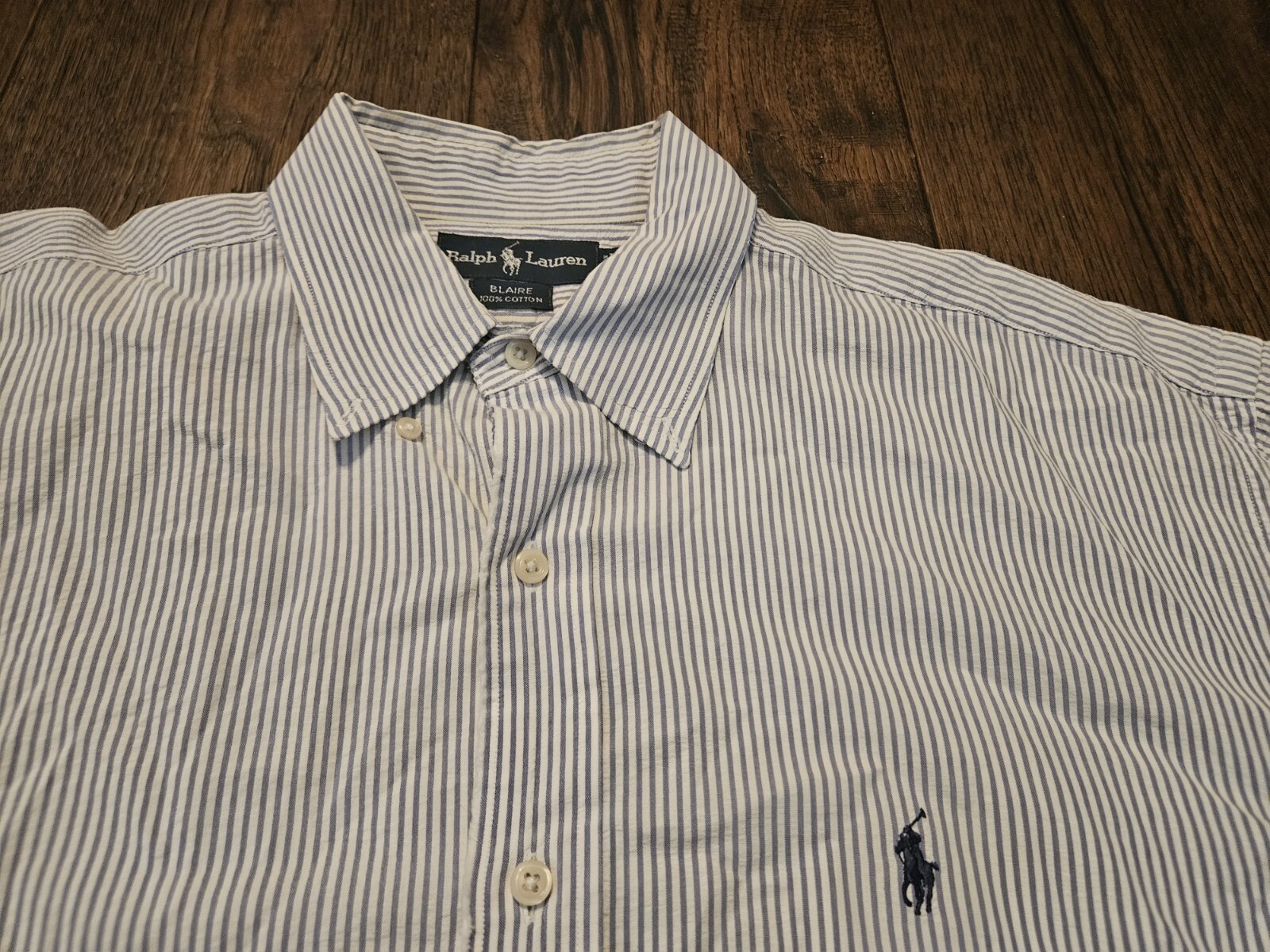 Camicia Ralph Lauren da uomo grande a righe blu pony Blaire abbottonato adulto S S usata