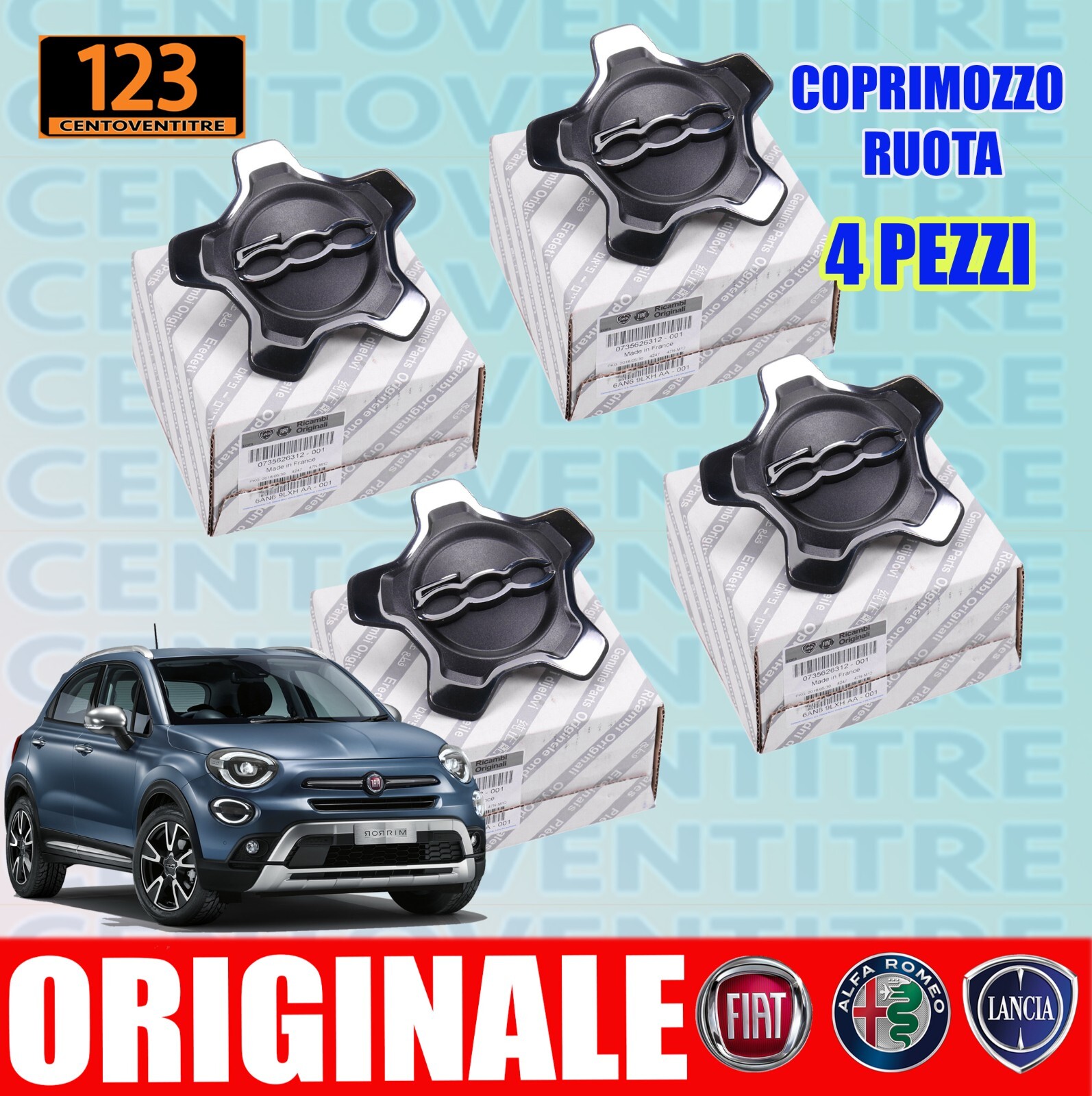 SET4 PEZZI COPRIMOZZO CERCHI IN LEGA FIAT 500X - CROMATO 735626312