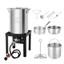 30QT Turkey Fryer & 10QT Fish Fryer Kit w/ 55,000BTU Propane Stove, Aluminum ...