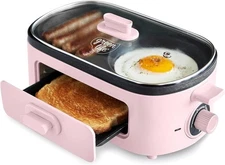 3-in-1 Breakfast Maker Station Ceramic Nonstick Dual Griddles for Eggs Meat New