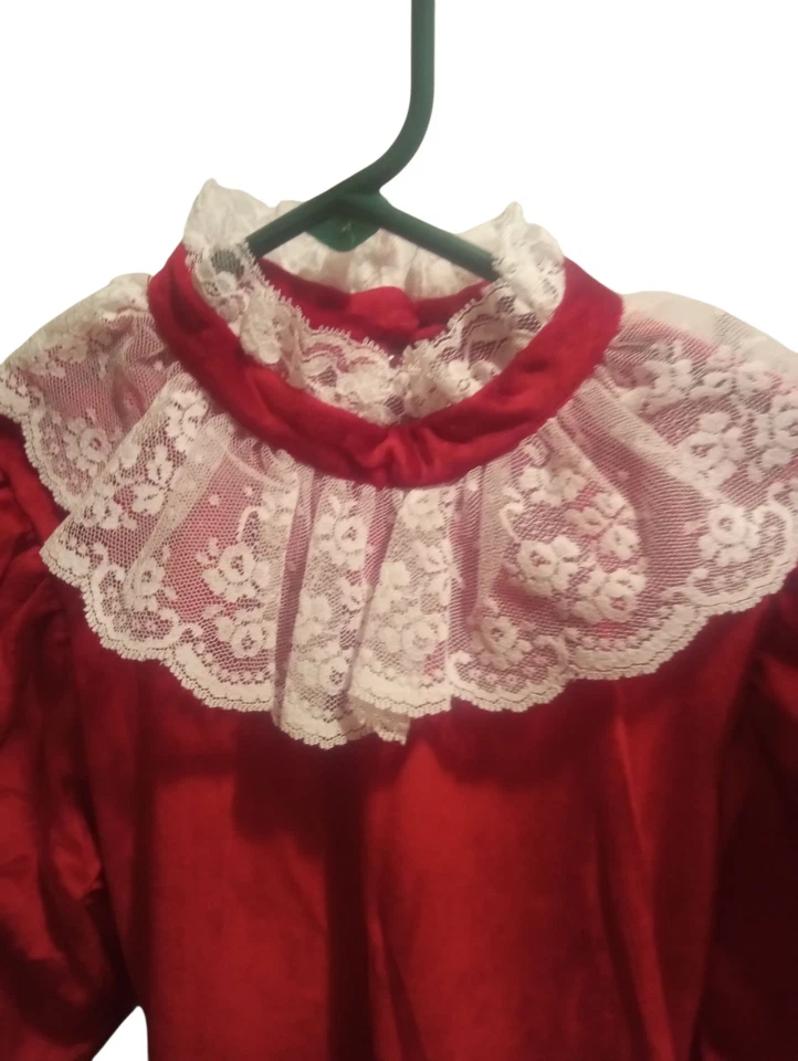 Vintage Amy Too! Velvet Dress Girls Sz 14 Magenta W/Lace Trim Christmas Church - Image 3 of 4