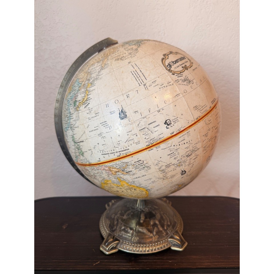 A classic Replogle Globemaster 12" on a brass base — the quintessential mid-century American globe brand in a handsome, displayable package under $40.