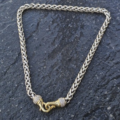 David Yurman 18k Gold Sterling Silver Diamond Clasp Wheat Chain