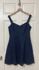 GAP Navy Blue Sweetheart Neck Sleeveless Linen Fit & Flare Dress Size 10 Coastal