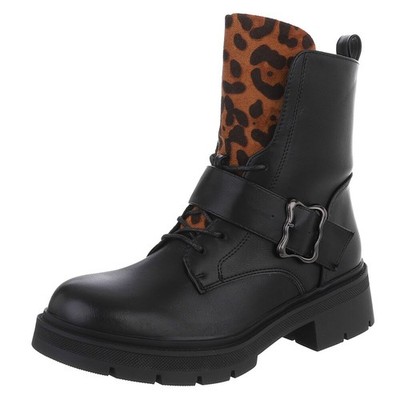 Damen Schnürschuhe mit Schnalle und Lochschnürung Ital-Design 5005 in Schwarz