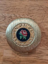 Vintage Revlon Cream Beige  LOVE-PAT  Gold Compact With Mirror & Product In Tact