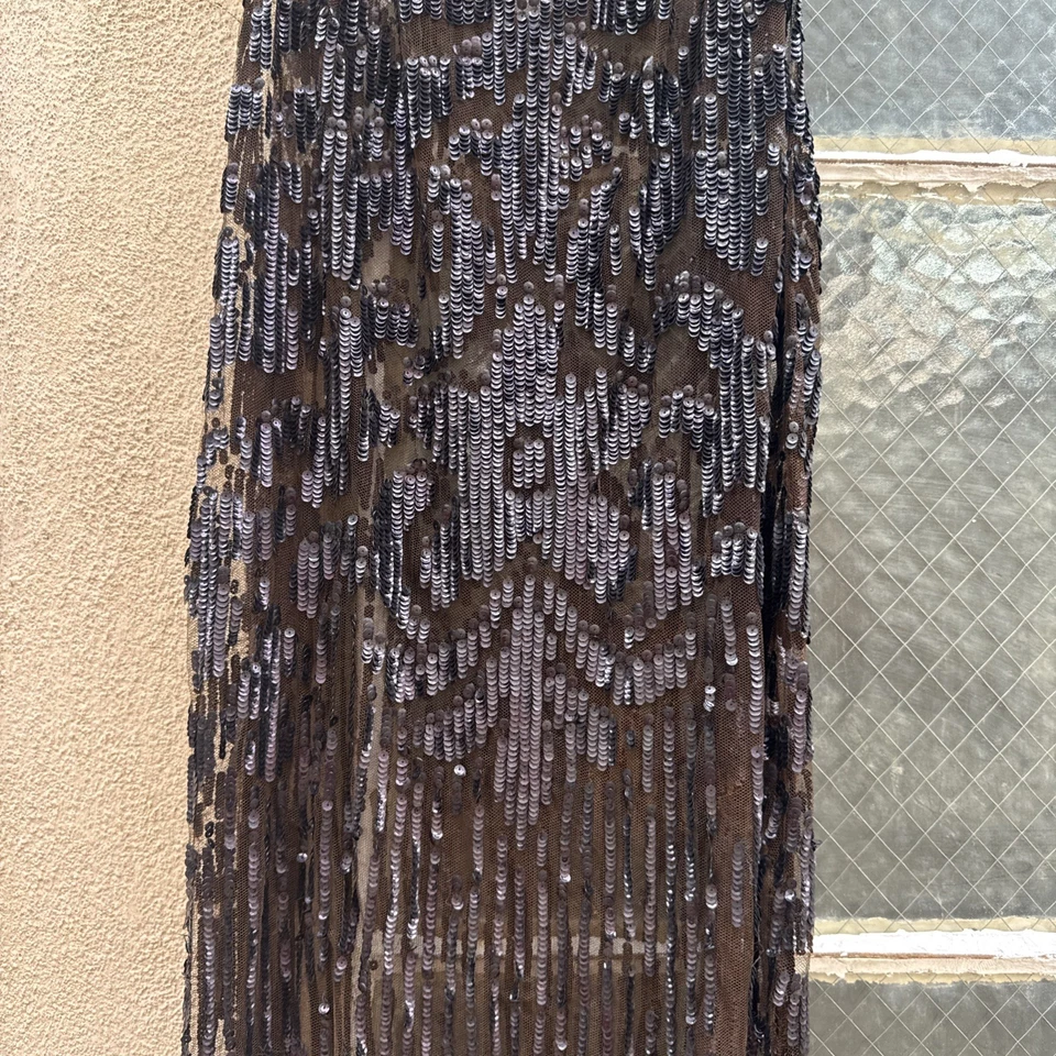 Antique 1920s Brown Sequin on Net Dress Open Sides Maxi Dress Deco Vintage - Image 3 of 4