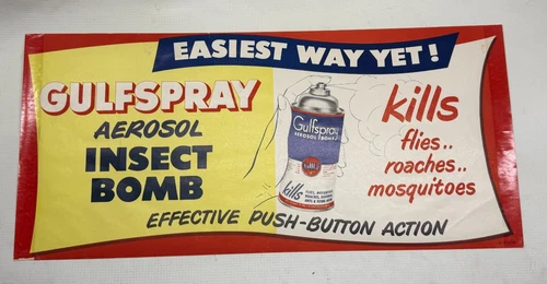 RARE Vintage Gulf Oil Gulf Spray Aerosol Insect B0mb Advertising Poster 21"x10"