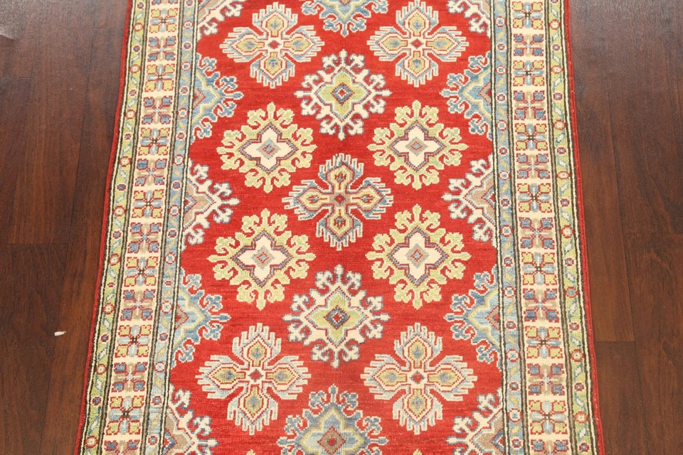Geometric Kazak Area Rug 3x5 Ft handmade Geometric Wool Carpet Accent Rug - Image 3 of 4