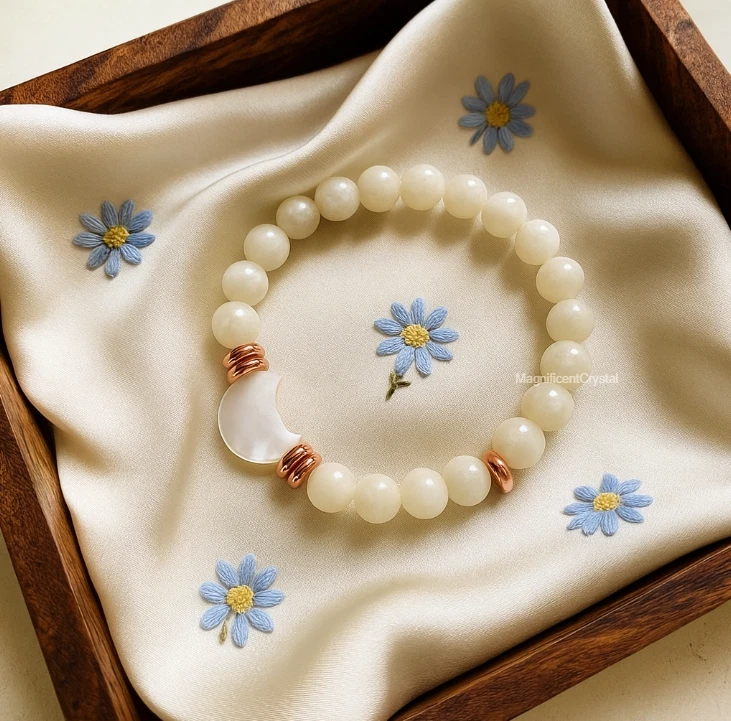 AAA+ Dije Fase Lunar 8mm Piedra Lunar Blanca y Madreperla Pulsera Joyería Foto 2 de 4