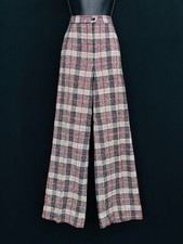 Vintage 1970s black white plaid pants, white red wool blend high waist slacks