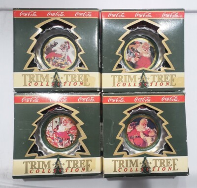 (Lot of 4) Coca-Cola Trim-A-Tree Collection 1990 Santa Claus Bottle Cap Ornament