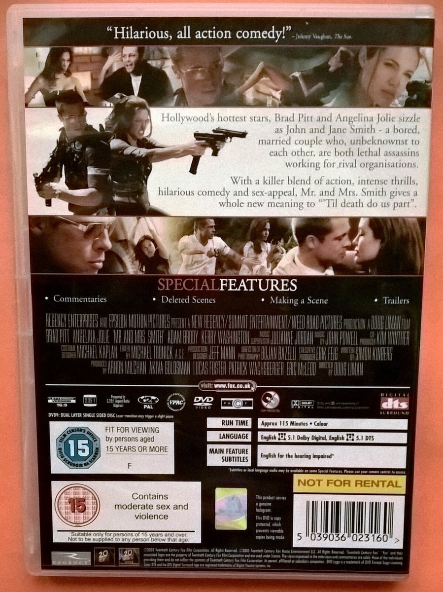 Mr. & Mrs. Smith DVD Region 2 Brad Pitt Angelina Jolie Brody