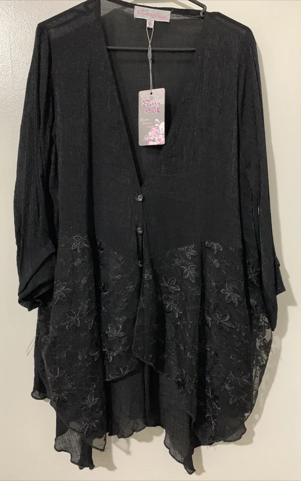 Nuevo Vestido Top túnica PRETTY ANGEL 2 piezas en capas PEQUEÑO (funciona grande) negro