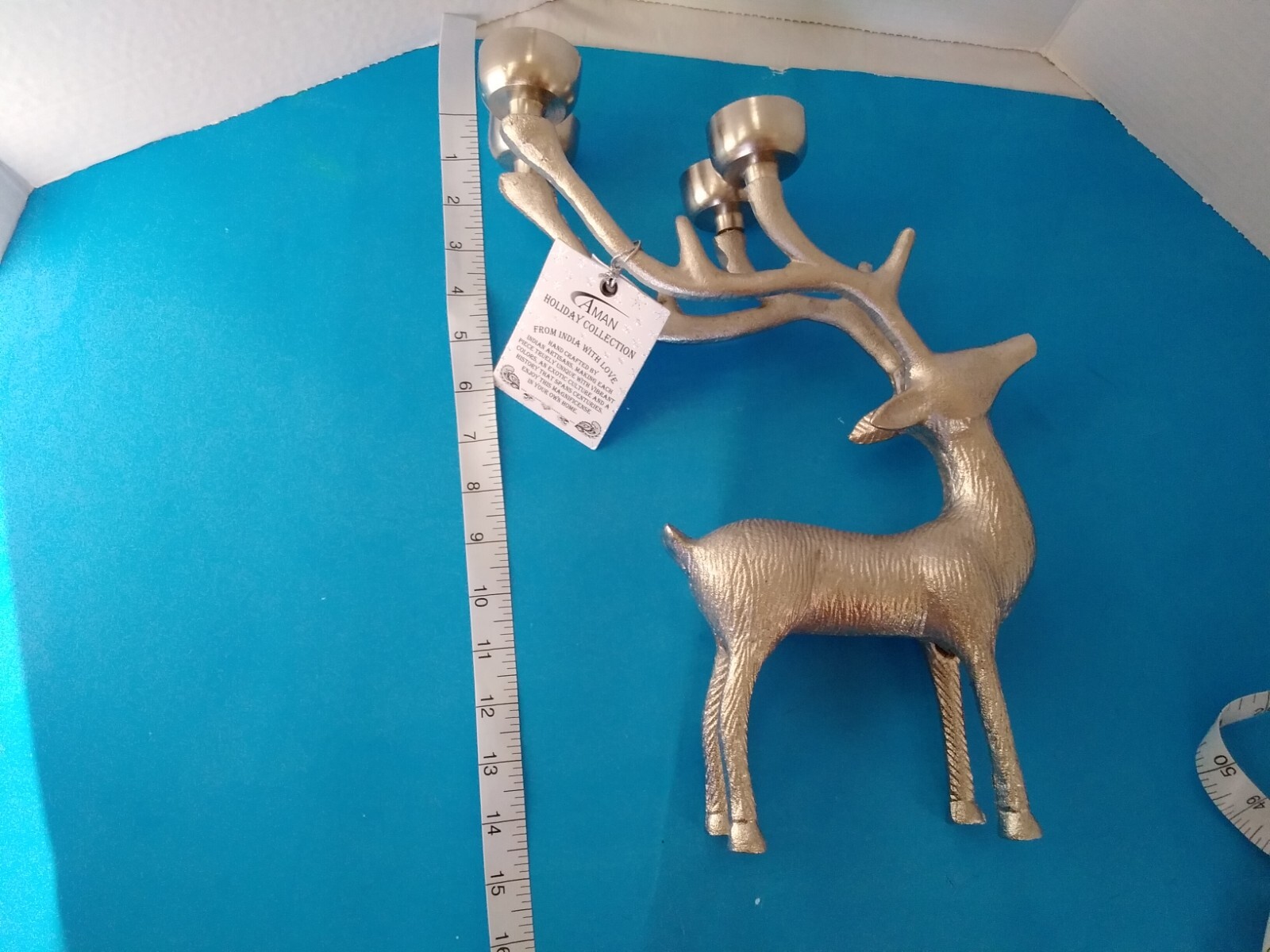 Christmas Candle Holder Silver Metal Reindeer Figure Figurine