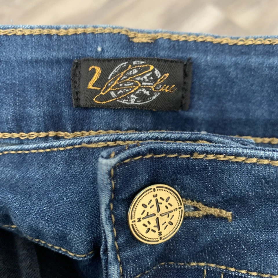 2-Blue Brand Shorts Juniors Sz 7 Stretch Mid-Rise Jean Distressed Denim Bermuda - Image 2 of 4