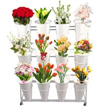 White/Black/Gold Flower Display Stand  12Pcs Buckets 3-Layer Metal Plant Stand