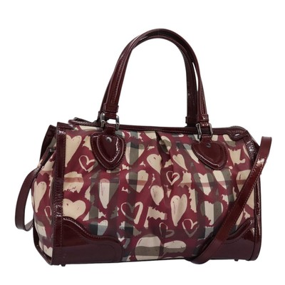 BURBERRY Nova Check Boston Bag PVC 2way Bordeaux Auth 110831 | eBay