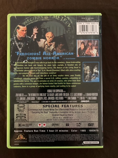 RETURN OF THE LIVING DEAD 1985/200 DVD PUNK ROCK ZOMBIE