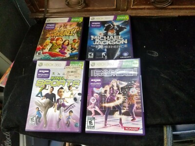 4 XBOX 360 Kinect Video Games Adventures! Michael Jackson Dance Masters Sports