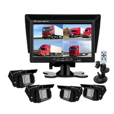 7" Quad Monitor Splitscreen Dual Mounts+2x 4PIN Rear View Camera 12-24v Truck Rv