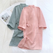 Women Cotton Pajama Sleepwear Robe Bathrobe Kimono Yukata Nightrobe Japanese