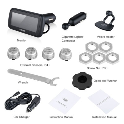 cigarette tpms with 4 sensors Cigarette lighter TPMS Tire Pressure Monitoring Alarm System 4 external  sensor
