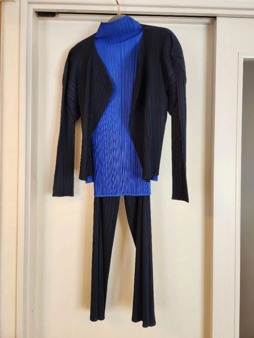 PLEATS PLEASE ISSEY MIYAKE Pant Top Cardigan Set Navy Blue Blue 