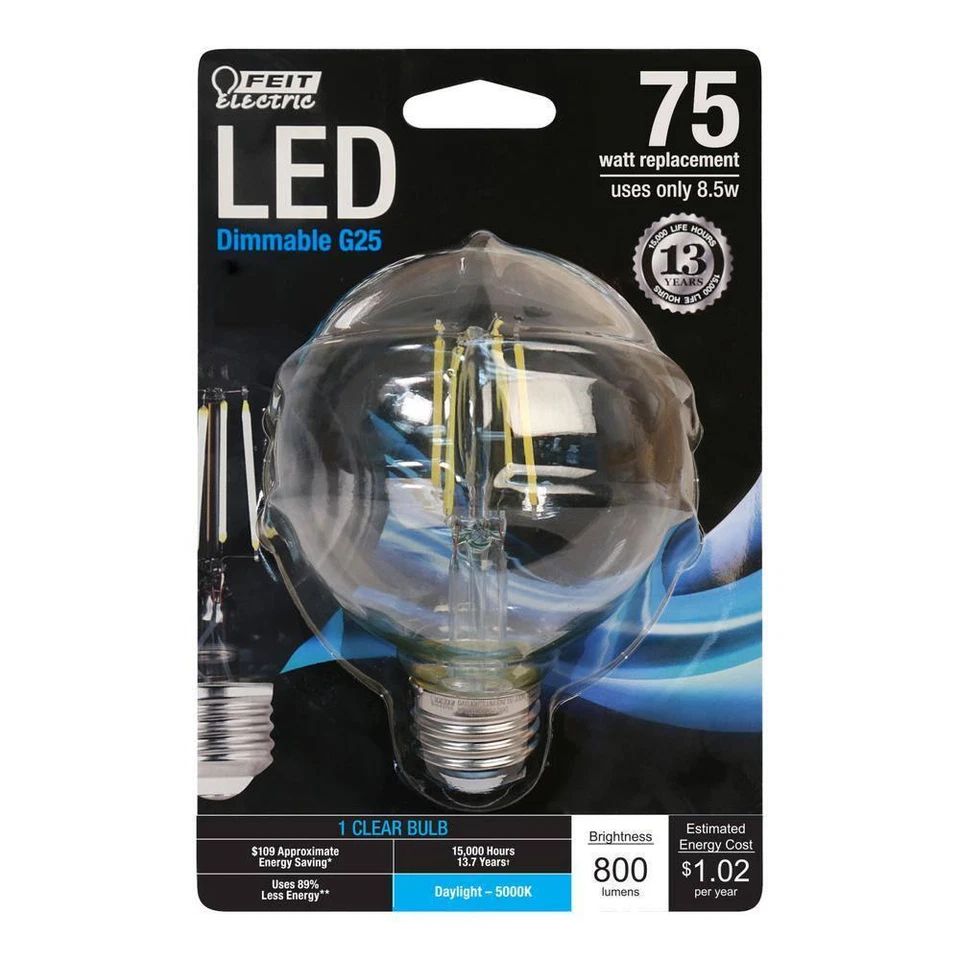 75-Watt Equivalent G25 Dimmable Filament Clear Glass Globe E26 Medium Base LED - Image 3 of 4