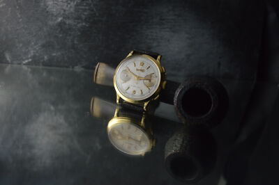 EBERHARD & CO.  HERREN EXTRA-FORT 18K MASSIV GOLD VINTAGE CHRONOGRAPH UHR 39MM