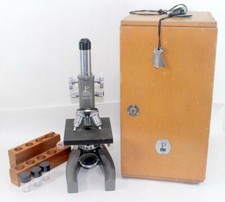 Vintage Propper Microscope No. 662129 w/ Original Wooden Box  Key