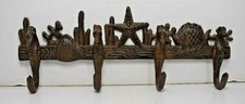 Vintage Cast Iron Seahorse Towel/Coat Hooks Nautical/Sea Shells 
